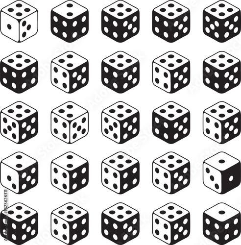 Black and white dice with various pips game gambling