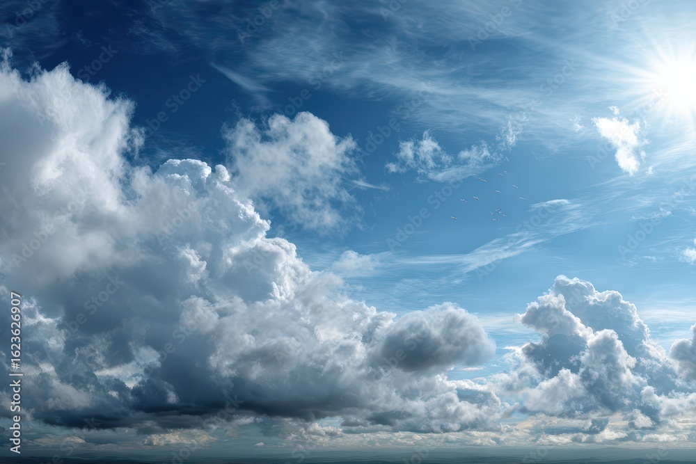 Obraz premium Sky, Clouds, Sunlight, Birds, Nature