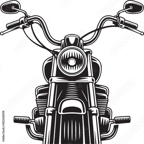 Vintage motorcycle handlebars and headlight front view chrome