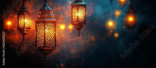 Traditional Lanterns Illuminate a Dark Ambiance During the Evening Hours.