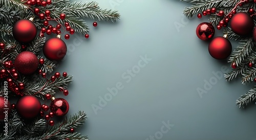 Festive Arrangement of Red Ornaments and Greenery for a Holiday Celebration i...