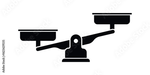 Silhouette of an unbalanced traditional scale icon showing inequality or comparison. Ideal for representing unfairness, legal imbalance, decision conflict, or measurement issues in designs.