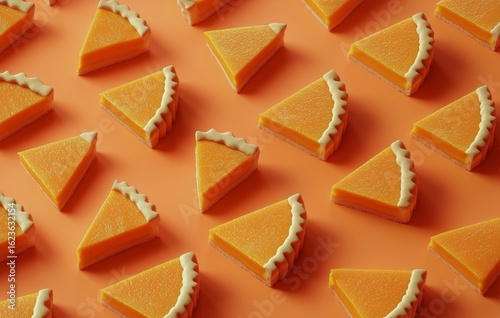 Colorful Orange Slices Arranged Neatly on a Pastel Surface During a Bright Af...