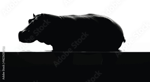 Hippopotamus Silhouette in Water, Powerful Aquatic Creature, Monochrome Wildlife Portrait