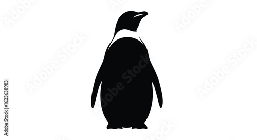 Black and white penguin silhouette, standing upright, embodying simplicity and elegance for branding