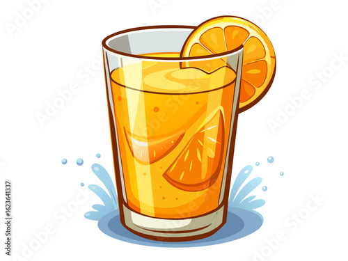 A glass of fresh orange juice with condensation, placed on white background, healthy drink concept