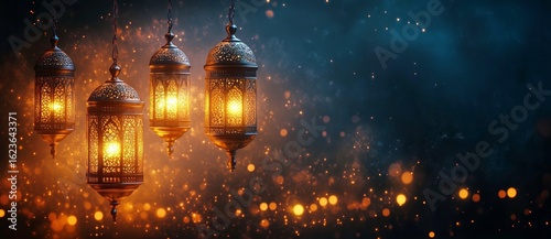 Traditional Lanterns Illuminate a Dark Ambiance During the Evening Hours.