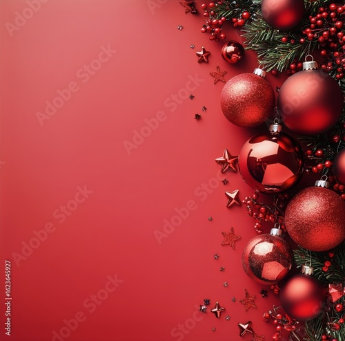 Bright Red Christmas Ornaments and Decor Create a Festive Atmosphere for Holi...
