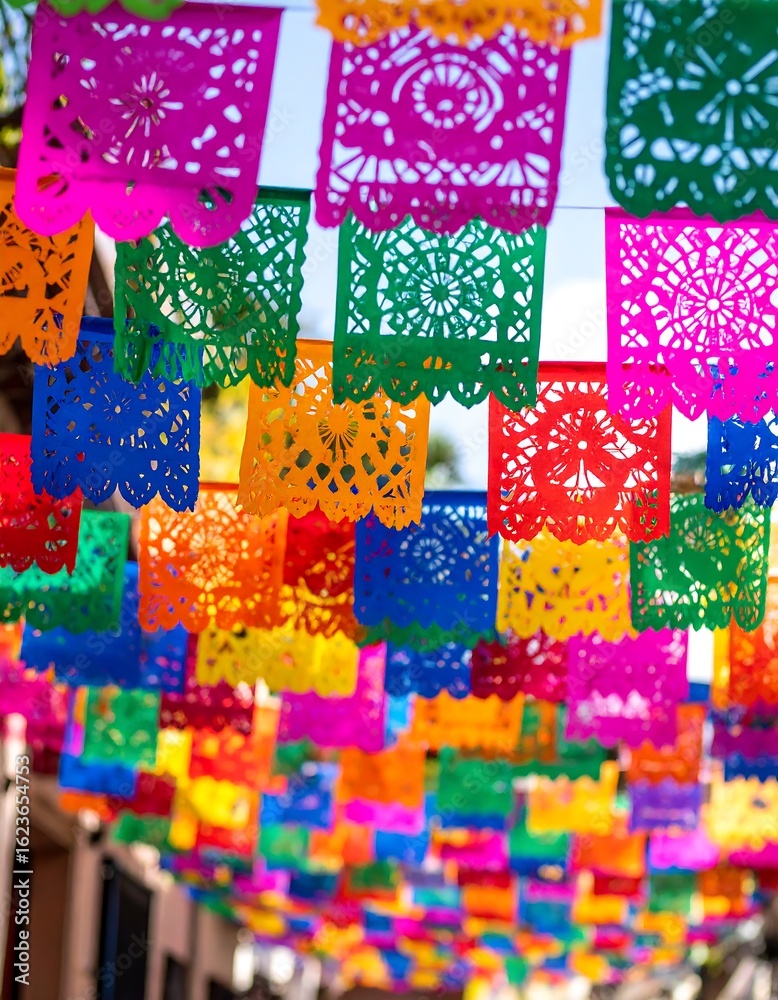 Fototapeta premium Colorful paper banners strung overhead