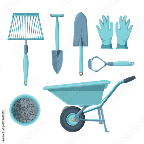 Various gardening tools arranged for a day of yard work.