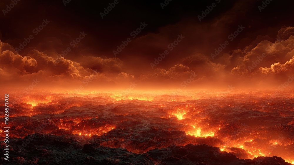 Fototapeta premium Lava Planet: Fiery Clouds and Molten Surface