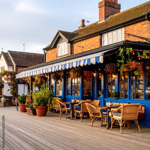 Charming outdoor cafe in a historic town