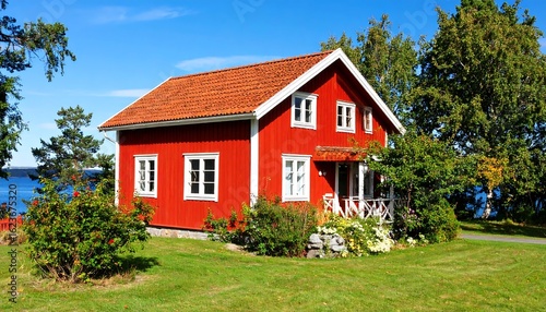 Charming red cottage by a lake