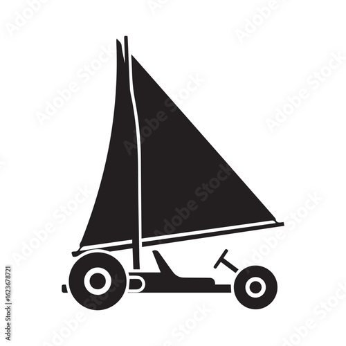 Flat Black Silhouette Wind-Powered Land Yacht Icon