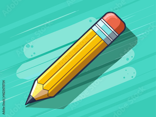 A single sharpened yellow pencil with eraser on pastel background, symbolizing creativity and learning