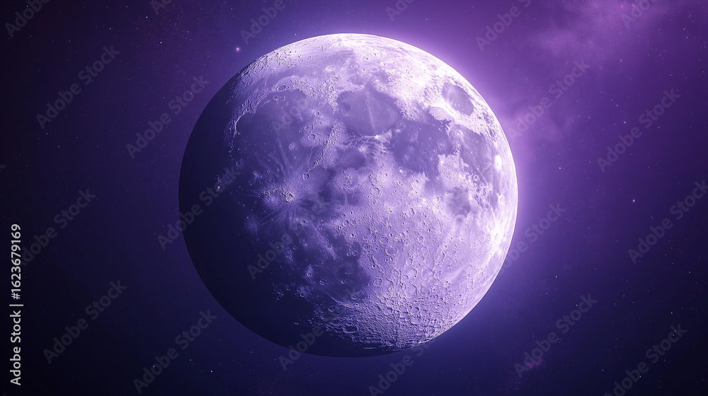 Obraz premium Vibrant purple moon glows majestically amidst a starry cosmos, inspiring wonder and exploration