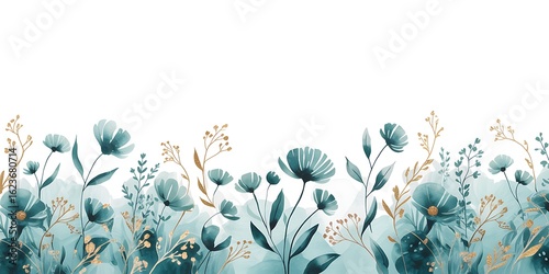Teal and gold floral border watercolor