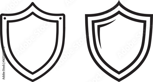 Silhouette vector two outline shields isolated on white background