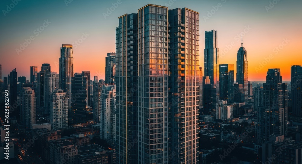 Obraz premium Sunrise over a modern city skyline