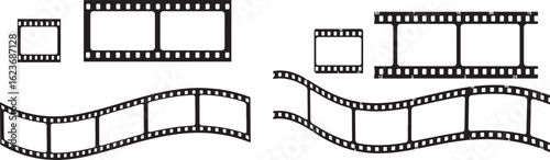 Silhouette vector collection of film strips and reels isolated on white background
