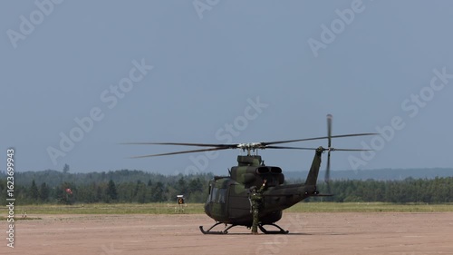 Summerside Prince Edward Island Canada - July 15th 2025 - Canadian Armed Forces CH-146 Griffon Helicopter checking engines before flight