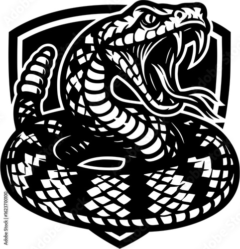 Black and White Vector Rattlesnake Clipart Logo – Western Diamondback Emblem Design