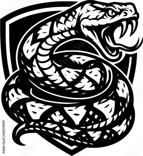 Copperhead Snake Clipart Logo – Black and White Vector Crest Illustration