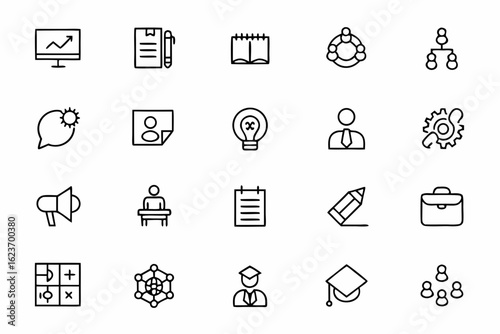 A focused line art pack capturing skill-building in the workplace and beyond — perfect for training programs, HR tools, and educational branding