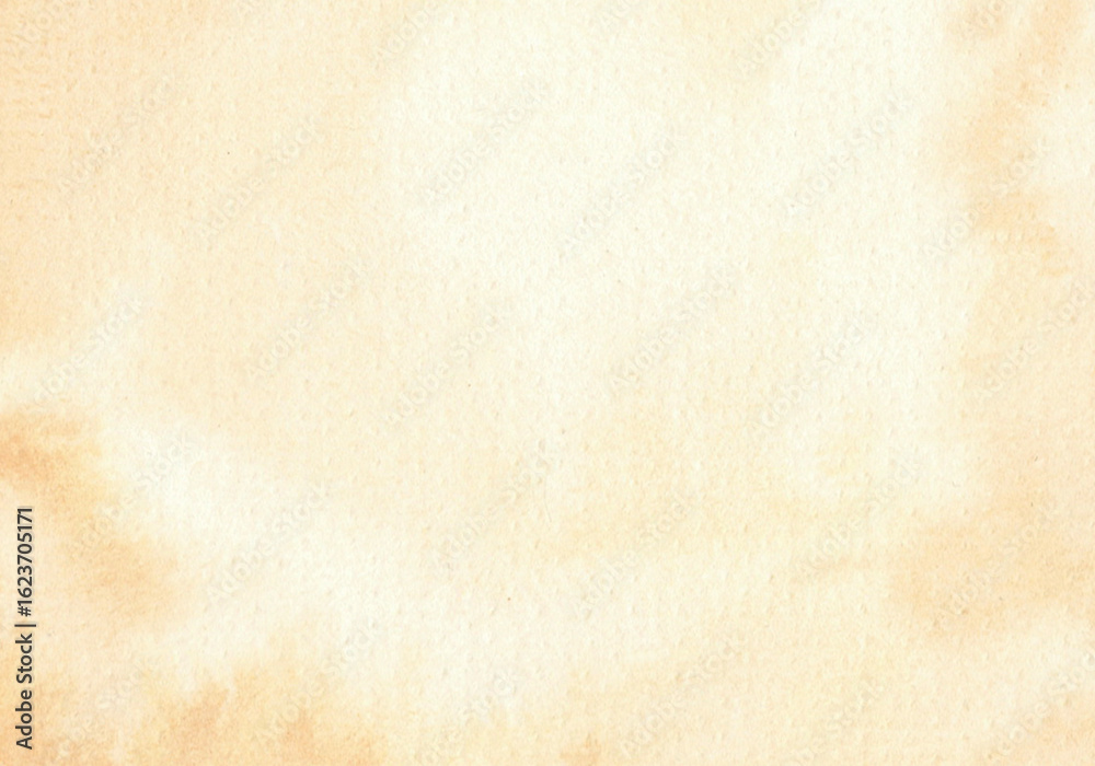 Obraz premium Background beige watercolor with jagged edges is hand drawn. Illustration light brown for invitation, greeting card, website design. Blurred spot, fill for fond. Aged sheet of paper parchment