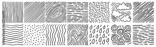 Scribbled crosshatch pattern pack with sketchy lines curls clouds and abstract textures