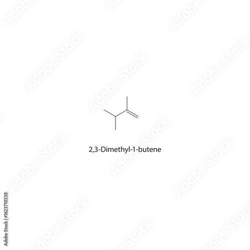 2,3-Dimethyl-1-butene skeletal structure. Alkene compound schematic illustration. Simple diagram, chemical formula.