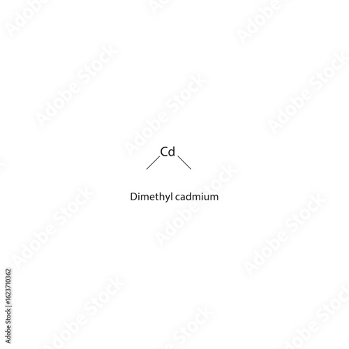 Dimethyl cadmium skeletal structure. Organocadmium compound schematic illustration. Simple diagram, chemical formula.