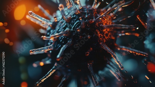 A close-up view of the HIV virus surface proteins under a microscope during festive season