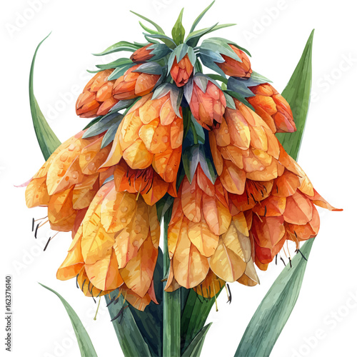 Crown Imperial Flower, watercolor illustration vector, isolated on a white background.