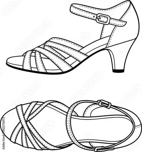 Strappy high heel sandal, women’s fashion footwear, elegant summer shoe, stylish design, ankle strap, chic look, vector illustration, comfortable