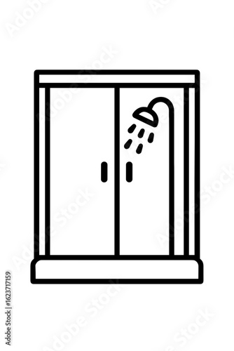 Minimalist shower enclosure with sliding doors and showerhead  