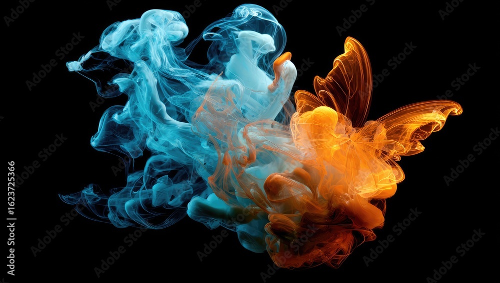 Fototapeta premium Abstract ink swirling in vibrant blue and orange