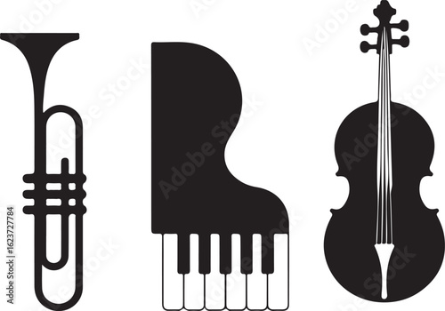 Set of jazz music instruments vector illustration with violin cello and classical string instruments isolated on white background