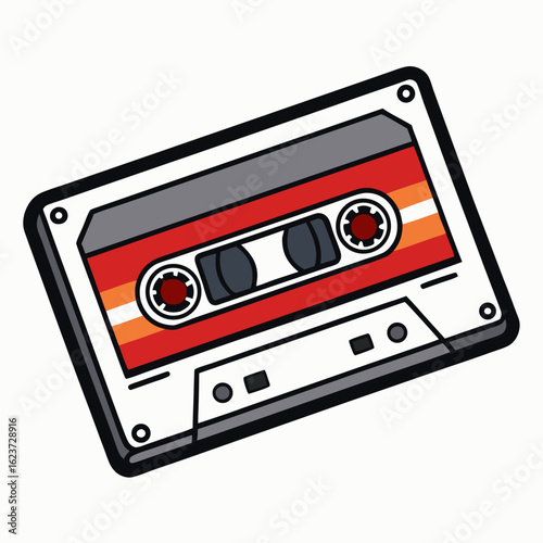 Retro cassette tape with colorful stripes isolated on white background silhouette