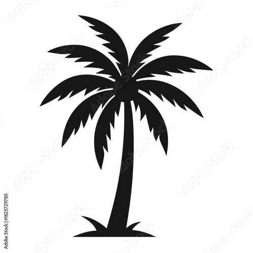 A classic black silhouette of a tropical palm tree isolated on white background silhouette