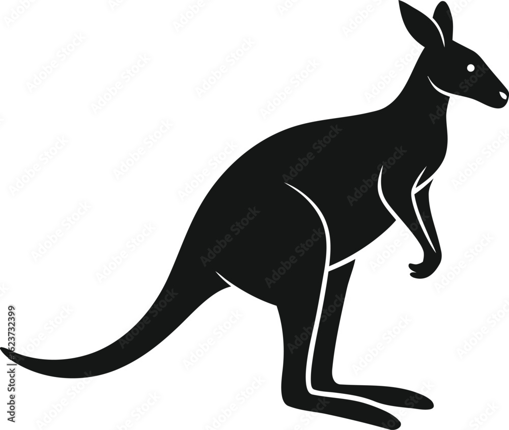 Fototapeta premium Silhouette of a kangaroo standing on a white background animal marsupial