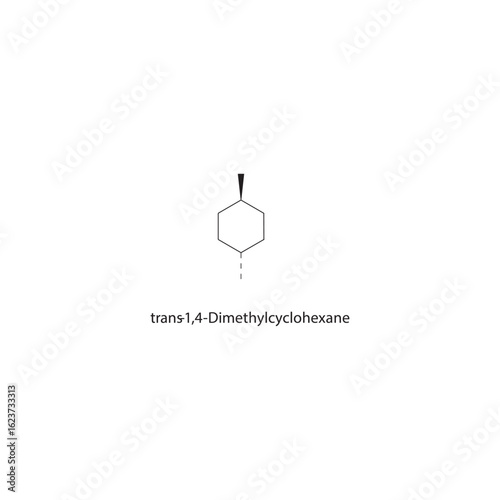 trans-1,4-Dimethylcyclohexane skeletal structure. Cycloalkane compound schematic illustration. Simple diagram, chemical formula.
