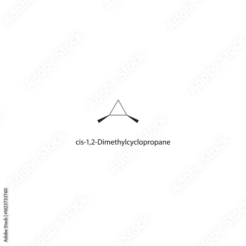cis-1,2-Dimethylcyclopropane skeletal structure. Cycloalkane compound schematic illustration. Simple diagram, chemical formula.