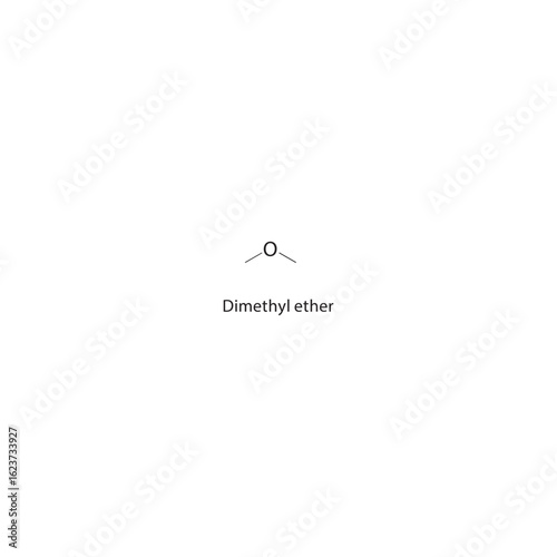 Dimethyl ether skeletal structure. Ether compound schematic illustration. Simple diagram, chemical formula.
