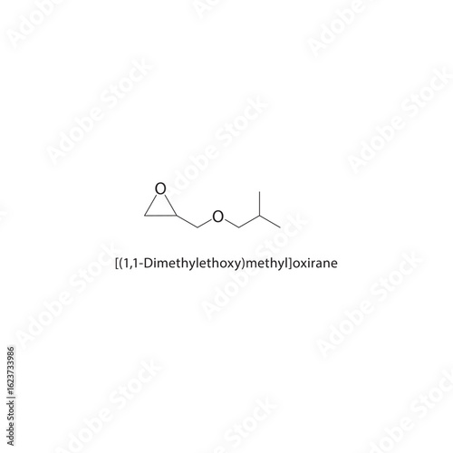[(1,1-Dimethylethoxy)methyl]oxirane skeletal structure. Oxirane compound schematic illustration. Simple diagram, chemical formula.