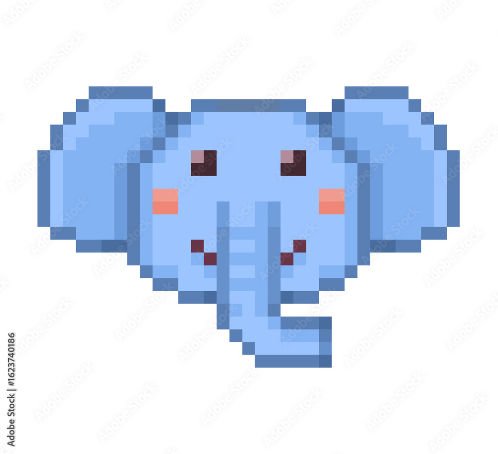 Fototapeta premium Pixel illustration of a cute elephant face