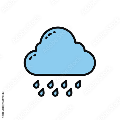 Illustration of a gentle rain cloud showering raindrops.