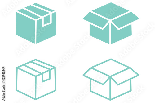 Package box line icon vector set. Containing open cardboard, fast delivery box, container, parcel protection, storage, good packing, Box stack icon. Cargo delivery symbol. Cardboard box parcel storage