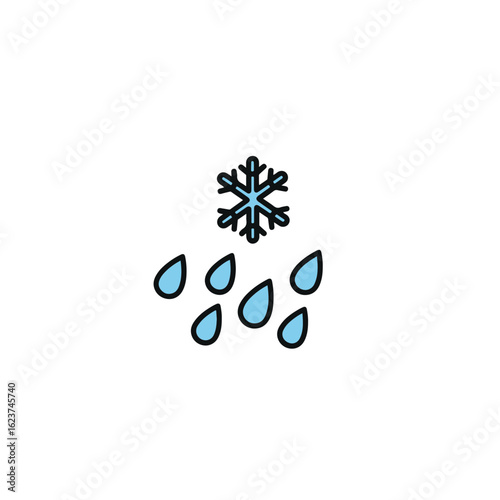 Winter precipitation illustrated with snowflake and raindrops. 