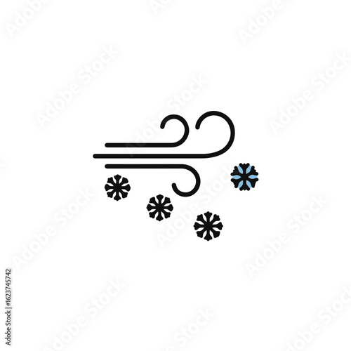 Winter weather icon, representing snow and wind.